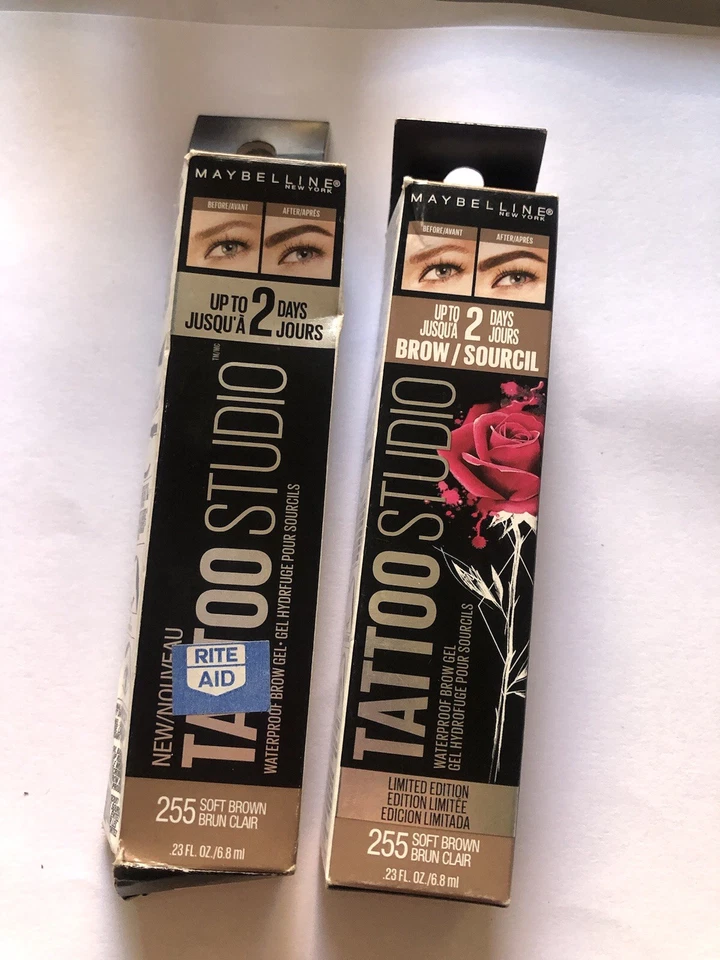 2x Maybelline 255 Soft Brown Tattoo Studio Waterproof Brow GEL