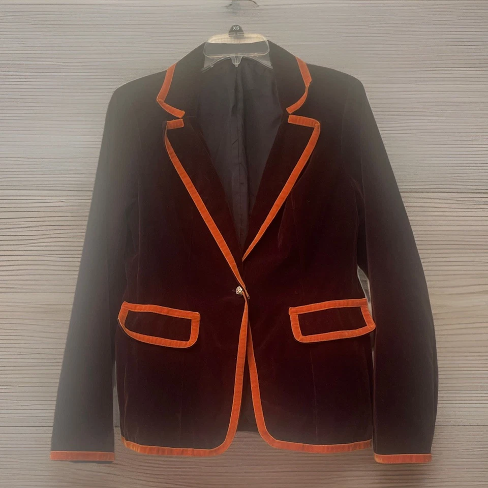 Chaqueta Estilo Fumar Terciopelo Marrón/Naranja De Colección Bolsillo Interior Sedoso Talla S/M Foto 1 de 4