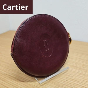 Auténtico estuche para monedas Cartier Must Line redondo burdeos - Imagen 1 de 7