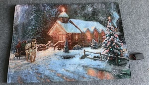 Thomas Kinkade 2-seitiger Wandteppich Glasfaser Wandbehang Winter & Frühling Kapelle - Bild 1 von 4