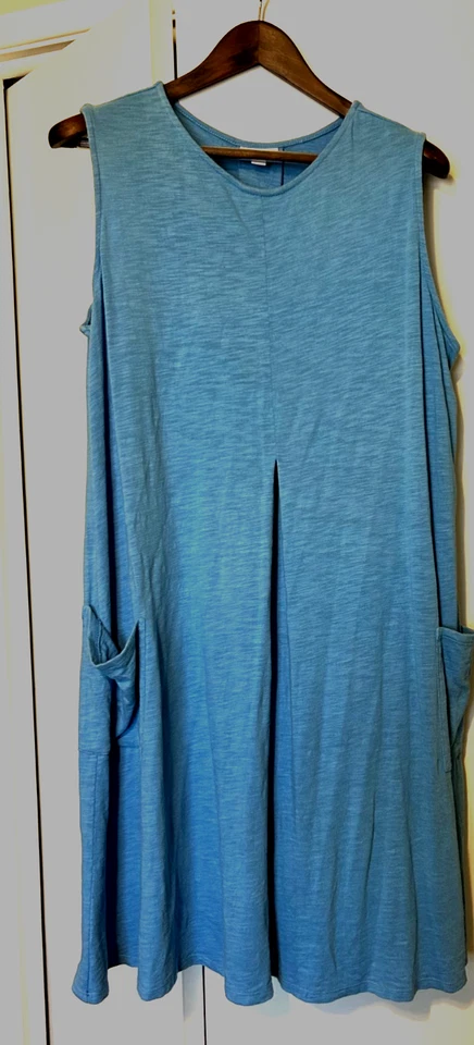 J. Jill A-Line Dress Plus Size 1X Light Blue Sleeveless Pleated Pockets Cotton - Image 1 of 4