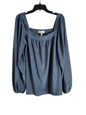 Jessica Simpson's Maternity Dusty Blue Plush Textured Knit Puff Sleeve Blouse L - Image 1 of 4