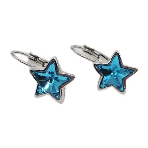 Kirks Folly STAR earrings Pierced Leverback Blue Silver tone .75 in - Picture 1 of 8