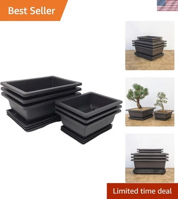 Durable Bonsai Pot Combo - Shatter-Proof 6" & 8" Pots with Trays Included - Image 1 of 4