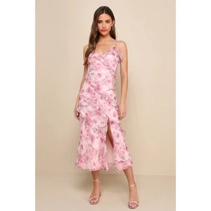 Lulus “Dreamy Personality” Pink Floral Ruffled Sleeveless Midi Dress – XXL NWT - Picture 1 of 7
