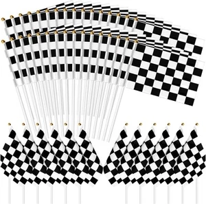 30Pcs Checkered Black and White Racing Stick Flag Small Mini Hand Held  - Picture 1 of 7