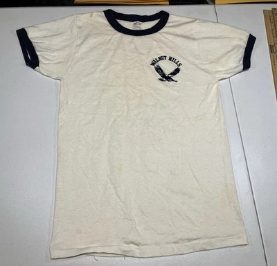 vtg Champion USA MADE ringer t shirt Walnut Hills Eagle white medium - Image 1 of 4