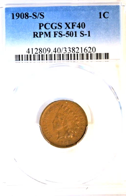 1908-S/S Indian Cent - PCGS XF40, RPM - Image 1 of 4