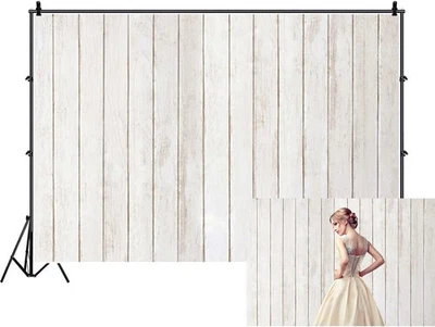 5'x7' Photo Backdrop - Rustic Weathered White Wood - Washable Polyester Fabric - Image 1 of 4