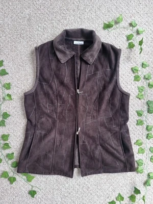 Vintage Gerry Weber Brown Faux Suede Vest with Faux Fur Lining - Image 1 of 4