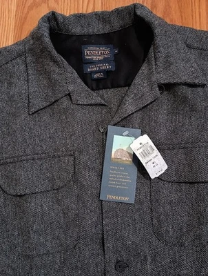 Camisa Pendleton Board Cuello Lazo Bolsillos con Solapa Lana Para Hombres Talla M Regular Gris Nueva con Etiquetas Foto 1 de 4