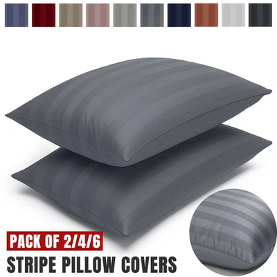 2/4/6 Pack Pillow Cases 100% Egyptian Stripe Pillow Covers Housewife Pillowcase - Image 1 of 4