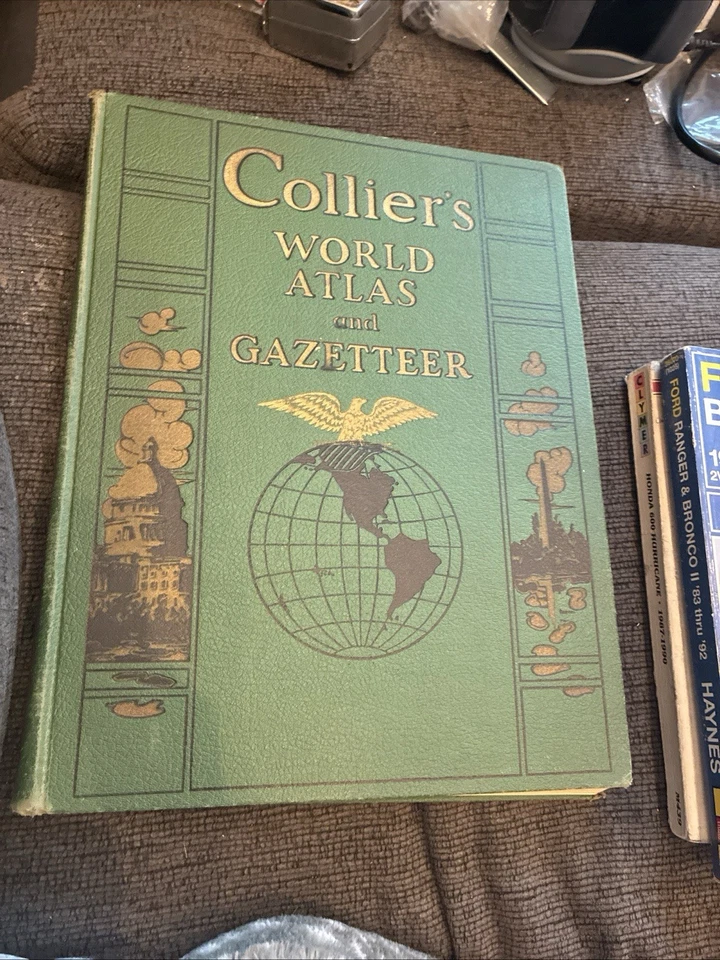 Collier's World Atlas and Gazetteer Hardcover Book 1943 Maps Photography WWII - Image 1 of 1