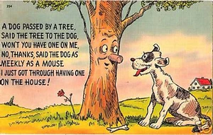 Postcard Dog and Tree Linen Finish 1941 Humorous - Picture 1 of 1