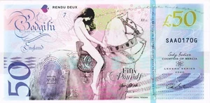 2020 England 50 Pounds Private Issue Polymer Lady Godiva Type 2 Uncirculated GEM - Picture 1 of 2