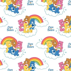 BTHY Care Bear bears Rainbow on White Cotton Fabric By The Half Yard - Picture 1 of 1