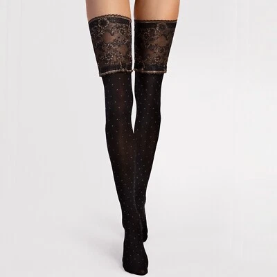 Meias femininas de luxo fantásticas Fiore Notte bolinhas com coroa larga 40 den - Imagem 1 de 4