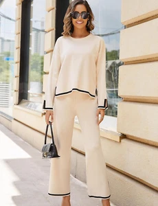 Albicocca Donna Italian Suit Women Apricot Leisure Medium Wide Leg Euro Top Pant - Picture 1 of 7