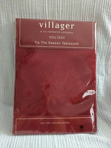 New Liz Claiborne Villager Tablecloth Round 70 Inch Red Holiday Christmas Bells - Picture 1 of 7