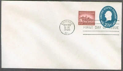 FDC #U542 Embossed 2.5c Washington Mt Vernon U/A COMBO FDC 1960 - Image 1 of 2