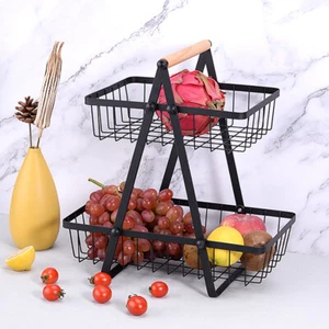 Cesta de frutas portátil de encimera de 2 niveles con cesta de metal rectangular desmontable - Imagen 1 de 10