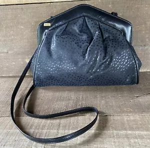 Vtg 60s PIERRE CARDIN Crossbody Purse Handbag-Black Ostrich Exotic Skin Leather - Picture 1 of 19