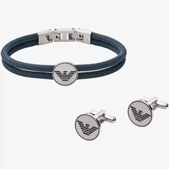 Emporio Armani Logo Essential Blue Cord Bracelet & Cufflink Gift Set EGS2784040 - Image 1 of 4