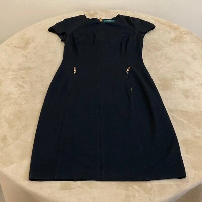 Vestido Vaina Ralph Lauren Para Mujer Negro Manga Corta Cremallera Trasera Fiesta Cóctel Talla 2 Foto 1 de 4