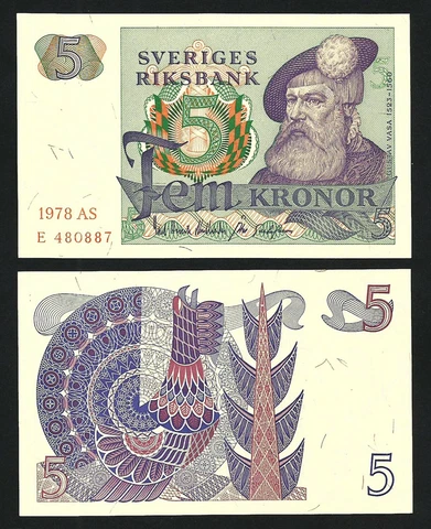 Sweden Suede 5 Kronor 1978, UNC, P-51d Cover
