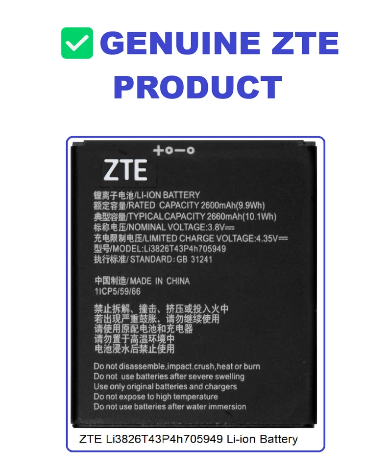 Batería Li3826T43P4h705949 para ZTE Blade A3 A5 A530 A606 BA530 BA606 Z5156CC Foto 1 de 1