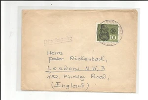 Bund / Mi.-Nr.  308 als seltenere portoger. EF auf Ausl.-Drs.-Brief n. GB - Bild 1 von 2