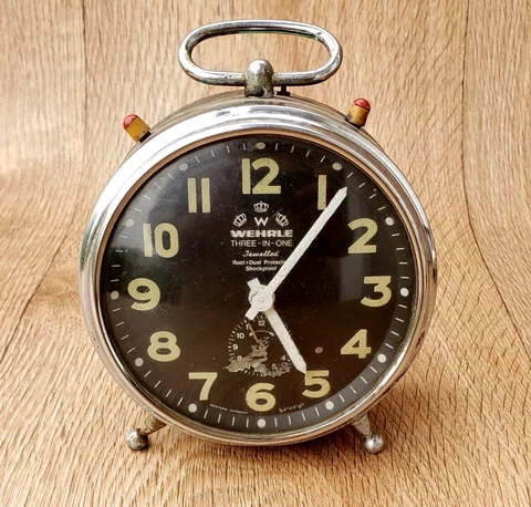 Vintage WEHRLE 3in1 Antique Table Classic Rare Alarm Clock In Working Condition Cover