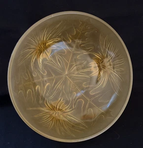 Ciotola vintage ambra smerigliata vetro artistico parete spessa tre piedi fiore foglia design - Foto 1 di 14