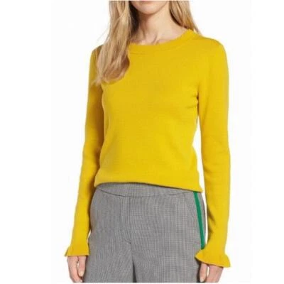 Halogen Scalloped Crew Neck Sweater Yellow Size Small - Image 1 of 4