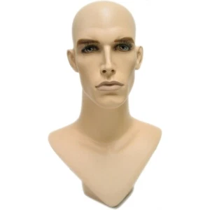 MN-175 V-Neck Male Fleshtone Mannequin Head Form with Realistic Painted Features - Picture 1 of 2