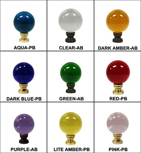 Lamp Finial-LARGE GLASS ORB in 10 Colors-Brass Base, 3 Finishes AB,CH or PB - Picture 1 of 92