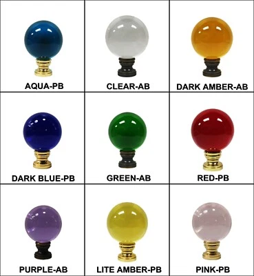 LITE ACCENTS Lamp Finial-LARGE GLASS ORB in 10 Colors-Brass Base, 3 Finishes AB,CH or PB