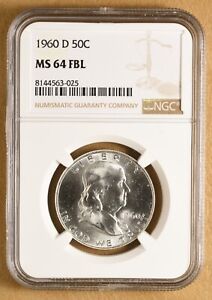 1960 D Franklin Silver Half Dollar NGC MS64FBL