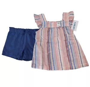 Canotta e set corto Carter's bambina 2 pezzi a righe taglia 2T $24 - Foto 1 di 2