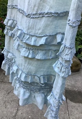 Whistles sky blue linen skirt straight layers of ruffle midi S14 NWOT peasant - Image 1 of 4