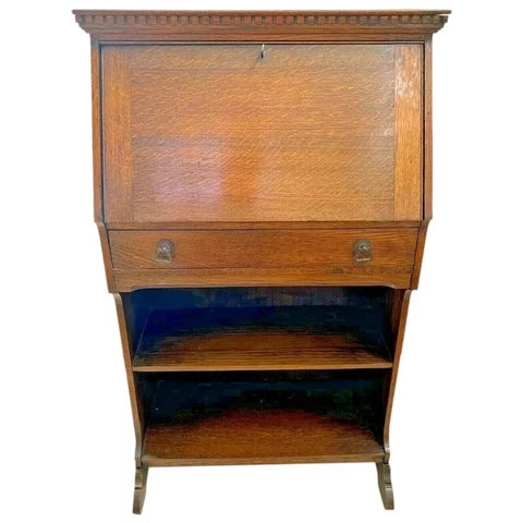 Antique Secretary Desk, With Book Shelf Quarter sawed Oak Locking Door, Key Cover