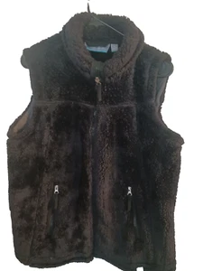 Free Country Faux Fur Women Black Vest Zip Closure and Pockets Large Preowned - Picture 1 of 4