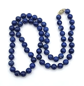 Vintage 14K Gold Filled Lapis Lazuli 8.16mm Knotted Beads Necklace - Picture 1 of 4