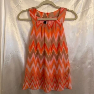 BCX Womens Blouse Pink Brown Chevron Sleeveless Crew Neck Keyhole Lined XS New - Picture 1 of 5