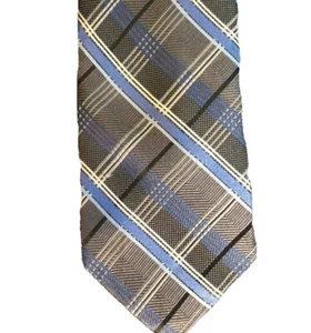 Vintage Pronto Uomo Krawatte Gun Metal grau blau schwarz kariert handgefertigt Seide - Bild 1 von 6