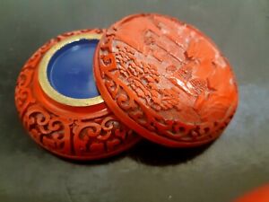 Mid  Century Cloisonne & China Red Lacquer Cinnabar Jewellery /Pill Box