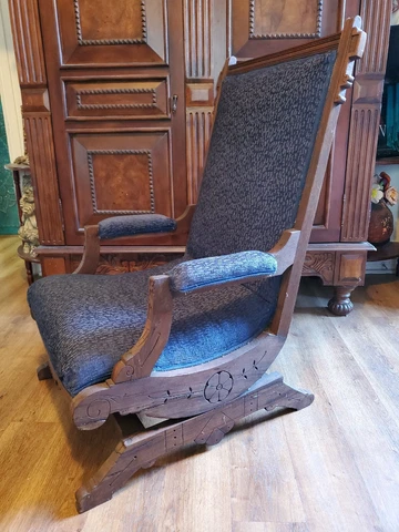 Eastlake 19th Cen Antique Victorian Carved Walnut Platform Rocker Rocking Chair Cover