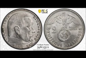 1938-D - DRITTES REICH - NAZI DEUTSCHLAND 2 Reichsmark - PCGS MS63 - Adler + Hakenkreuz - Bild 1 von 1