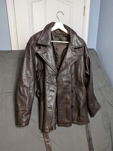 Cappotto giacca pelle marrone vintage uomo taglia XL 100% pelle cappotto pesante - Foto 1 di 23