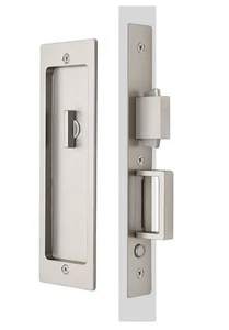 Rectangular Privacy Pocket Door Mortise Lock and Edge Pull, Narrow Modern Slidin - Picture 1 of 8